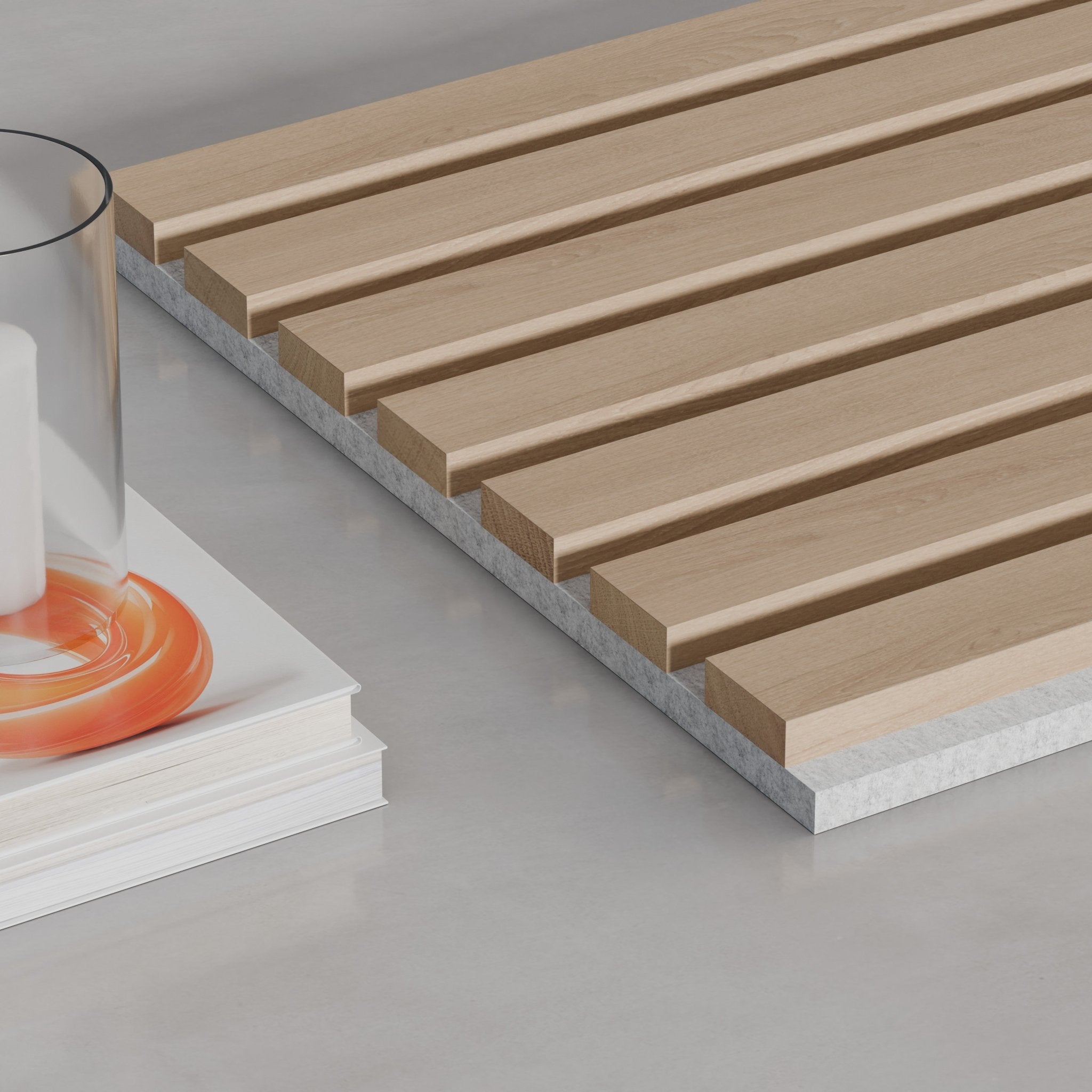 White Oak TrueWood 3 - Sided Veneer Acoustic Slat Panel with Grey Felt Backing - Slats.co