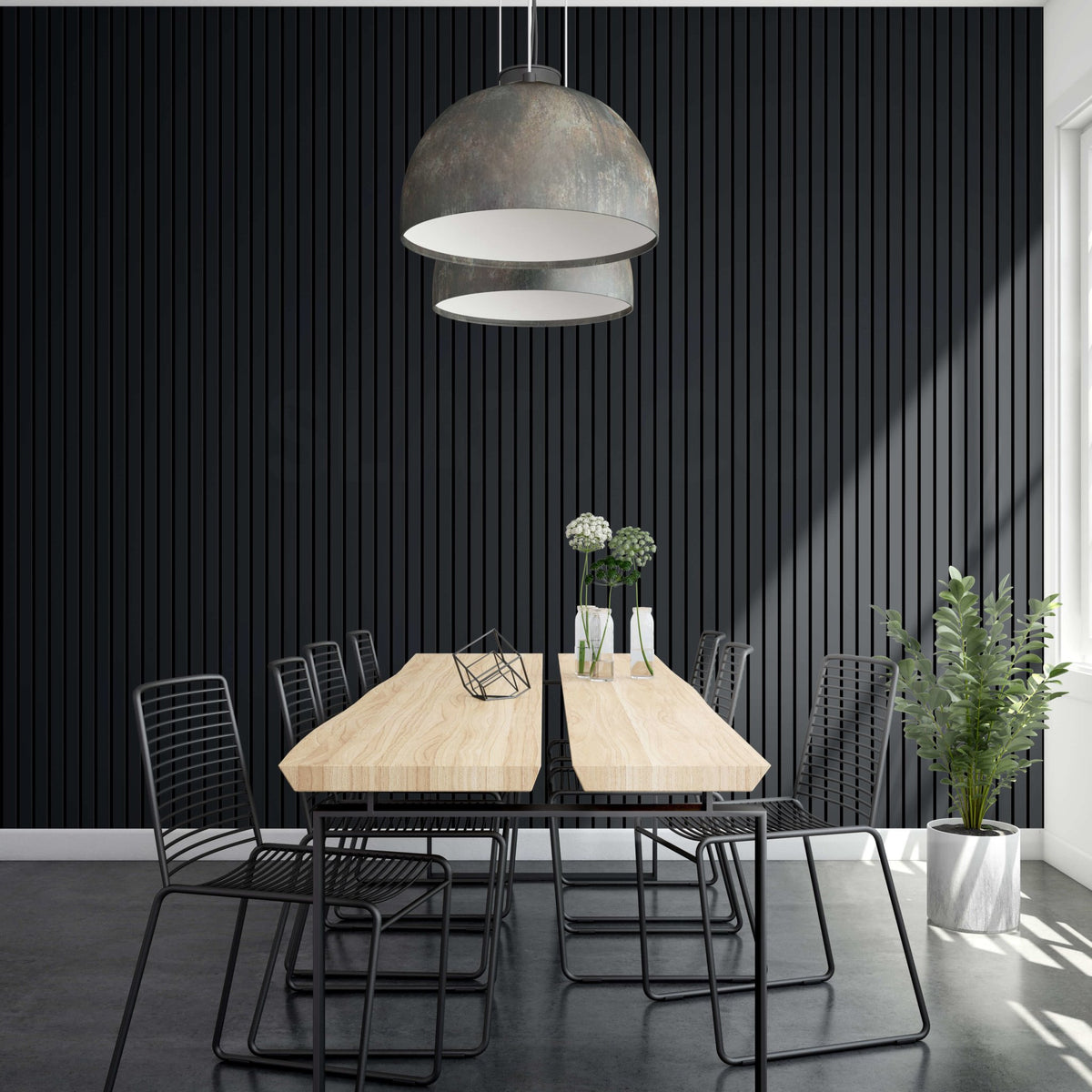 Sustainable Matte Black Modular Wall Slat Panel Renter Friendly, Easy