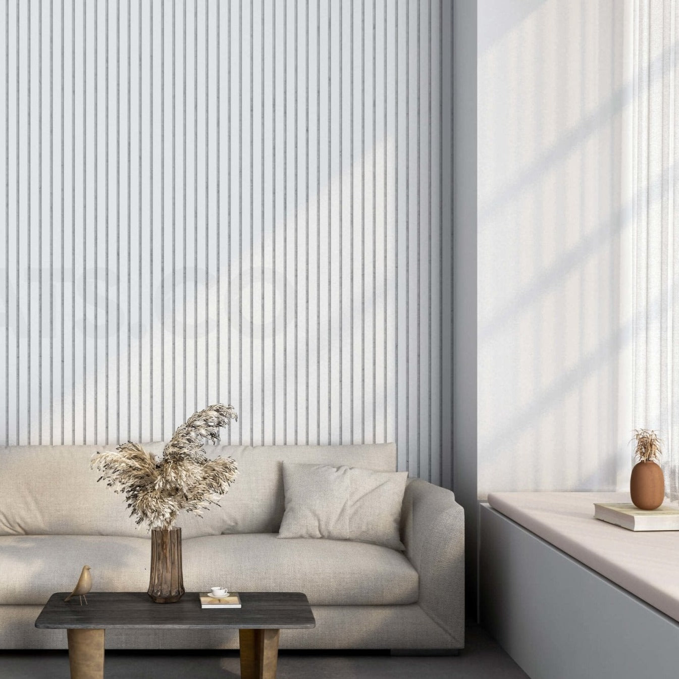 Wall Slat Acoustic Panel in Diamond White, Grey Felt - Slats.co