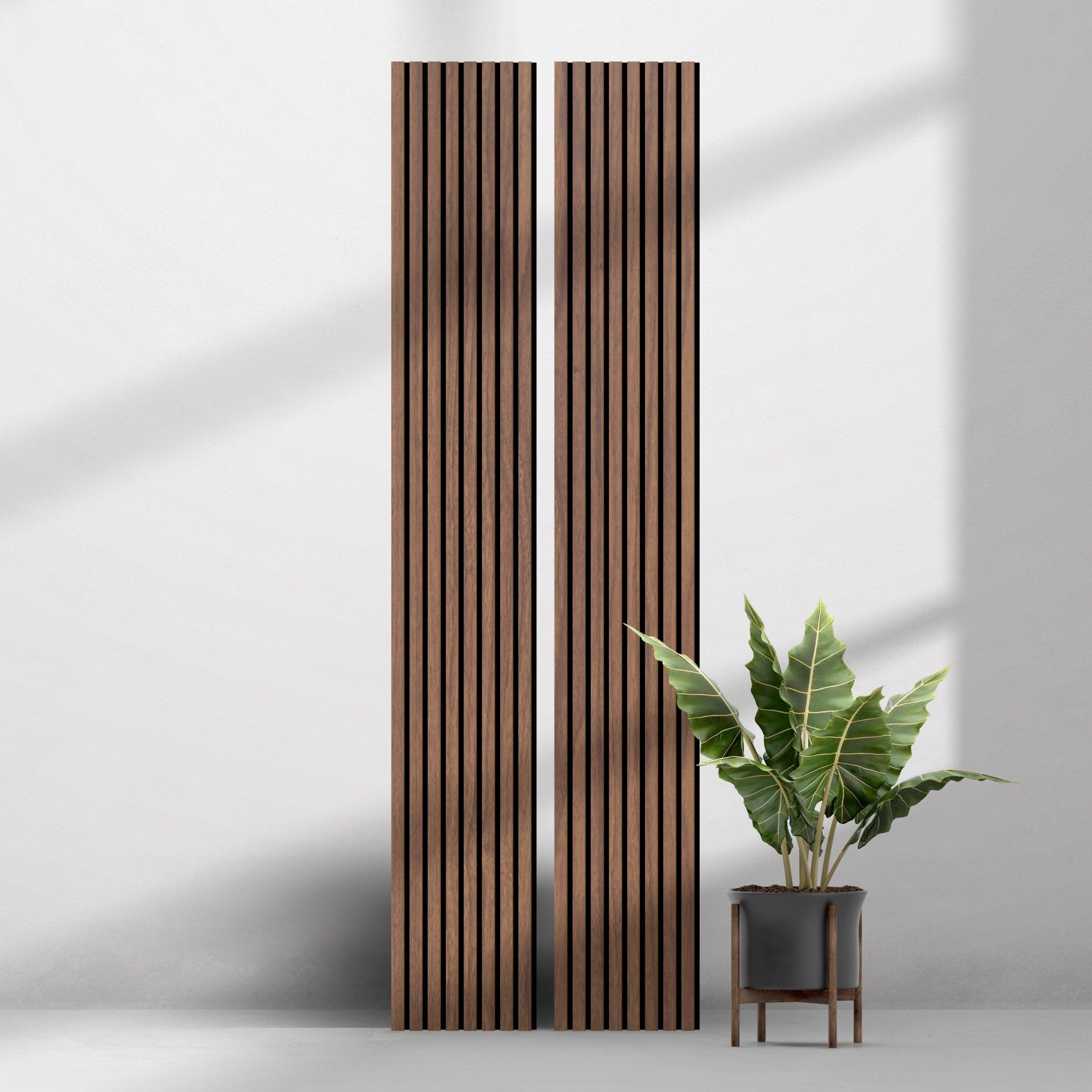 Wood Slat Acoustic Panel in Natural Walnut, Black Felt - Slats.co
